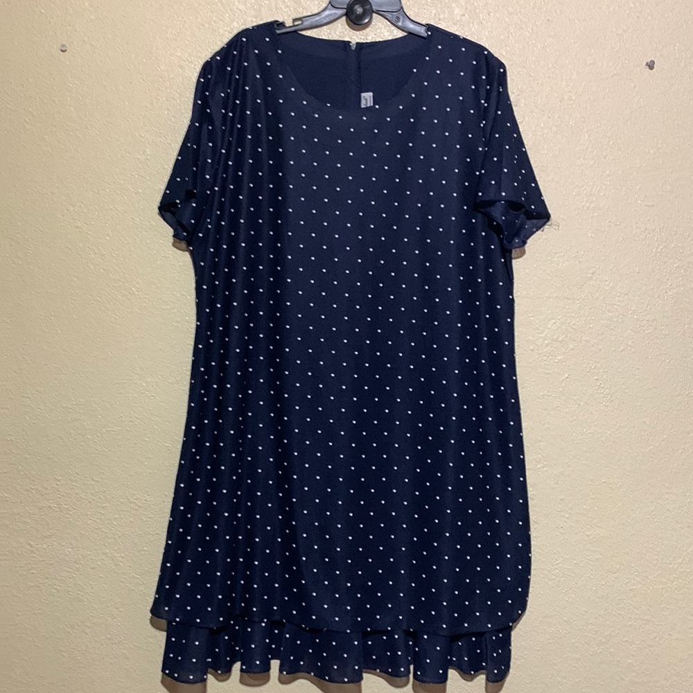 Anthony Richards Dress Navy Blue with White Polka Dots 3X/4X
